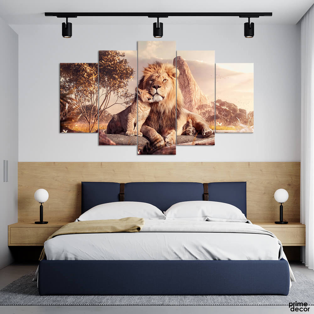 Simba & Mufasa Realistic Imagery (5 Panel) Animal Wall Art - Prime Décor