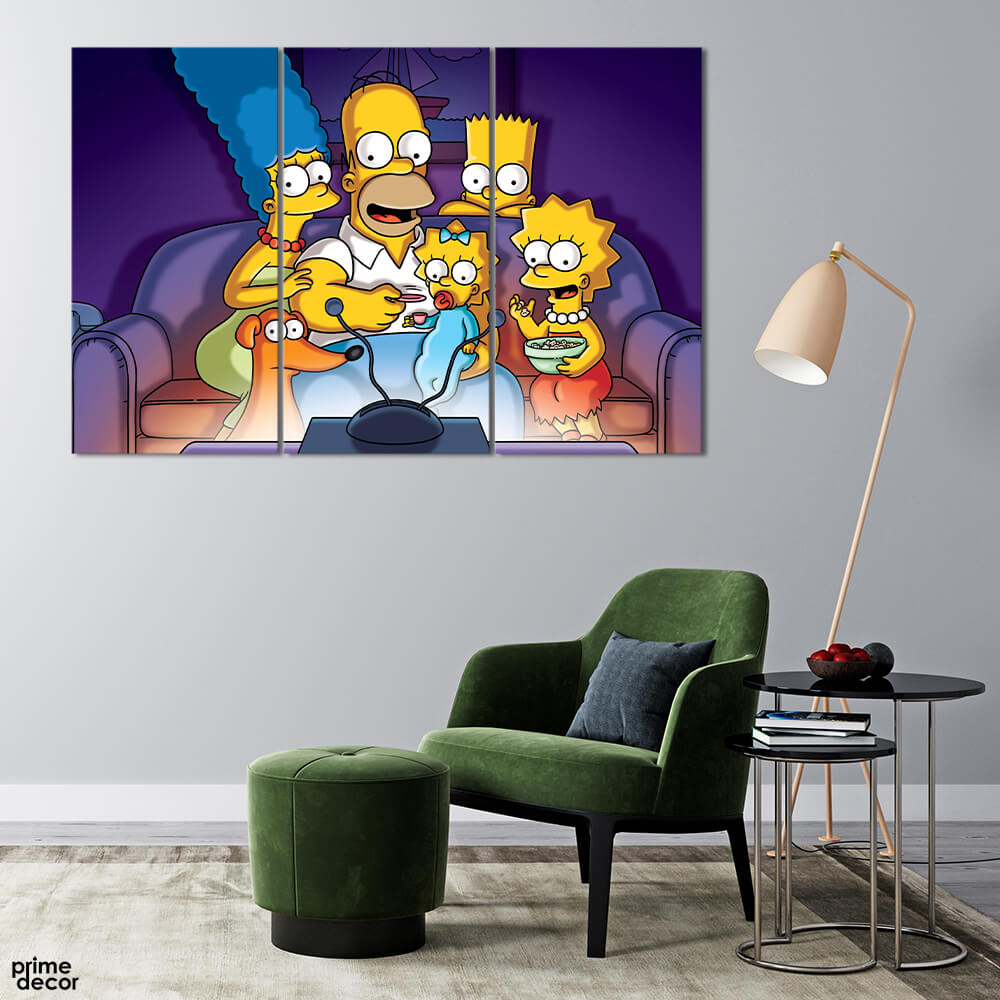 Simpsons Watching Television (3 Panel) Cartoon Wall Art - Prime Décor