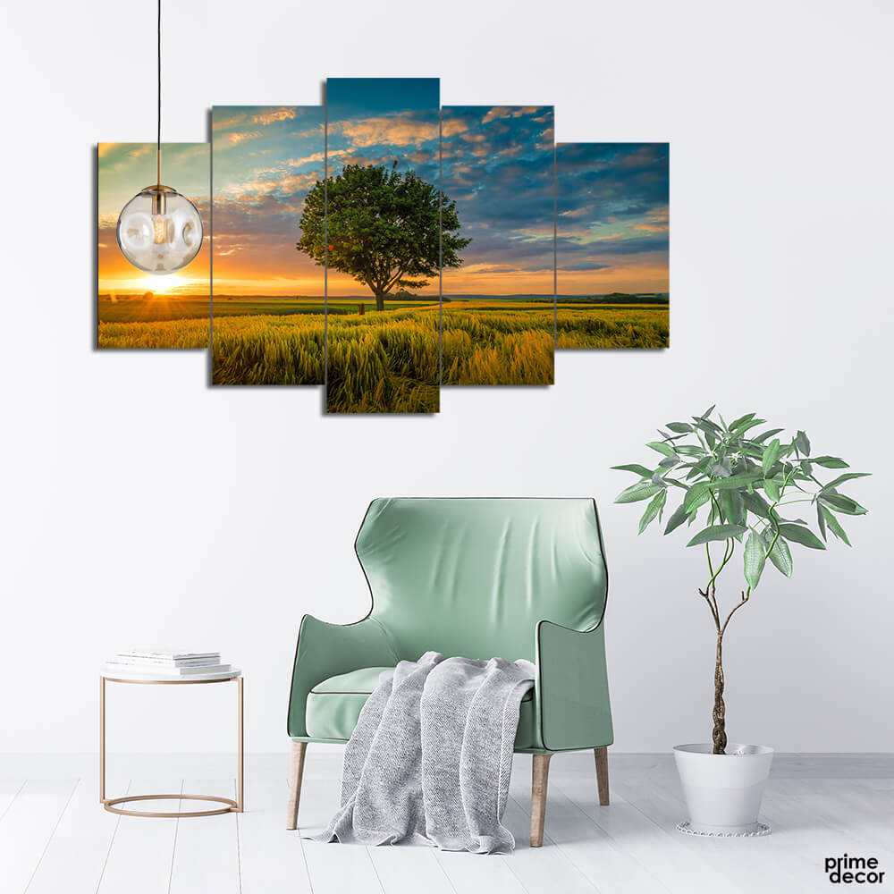 Single Tree Growing in Clouded Background (5 Panel) Nature Wall Art - Prime Décor