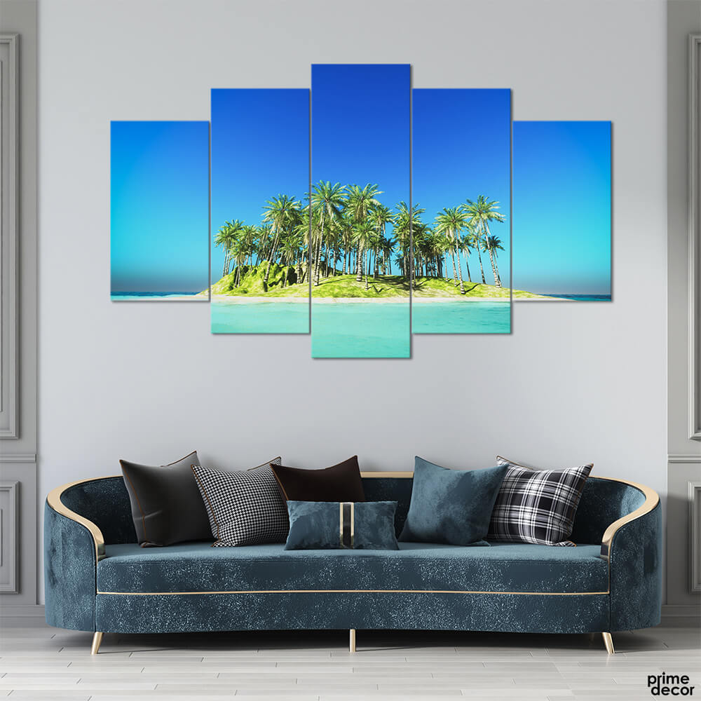 Small Island Under Blue Sky (5 Panel) Landscape Wall Art - Prime Décor