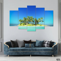 Small Island Under Blue Sky (5 Panel) Landscape Wall Art - Prime Décor