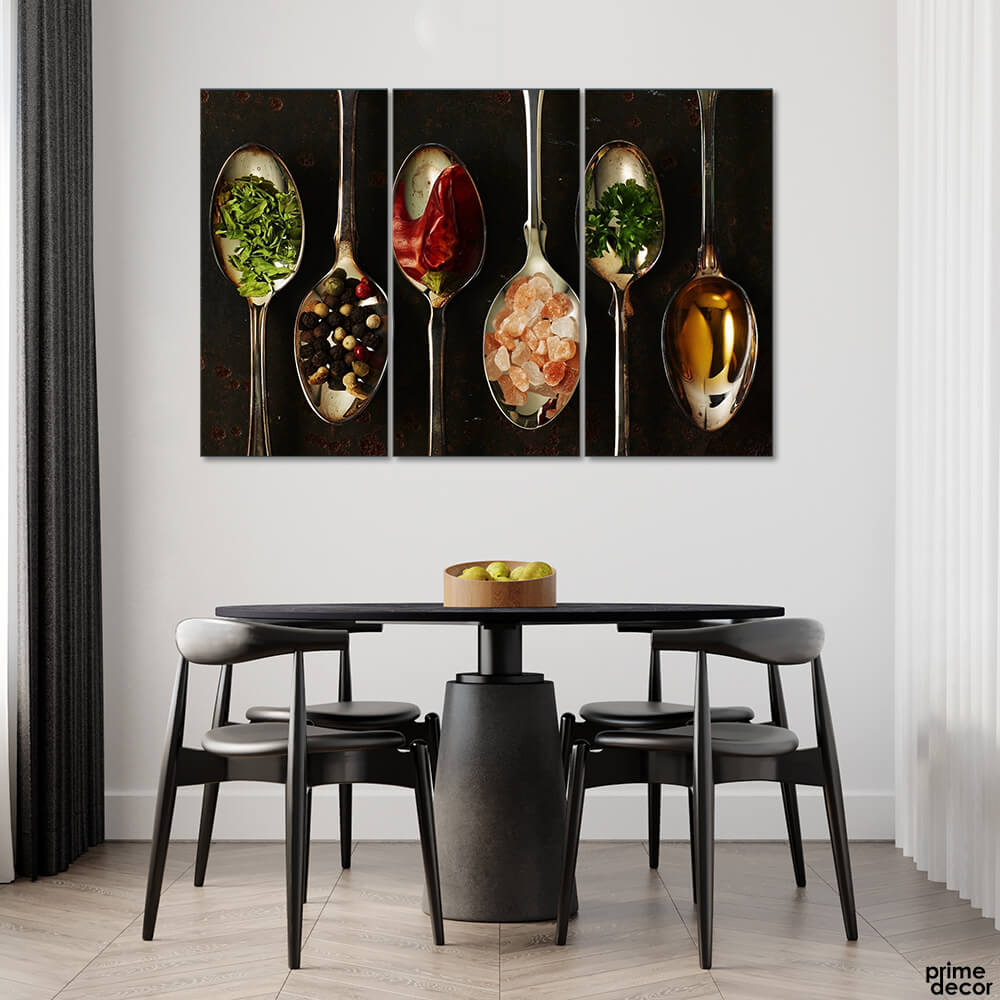 Spices on Spoon (3 Panel) Food Wall Art - Prime Décor