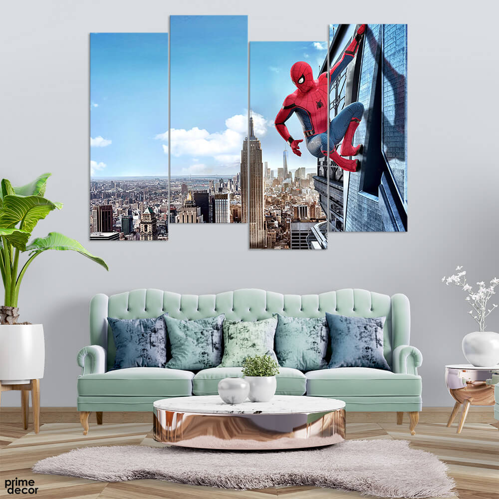Spiderman Hanging from the Building (4 Panel) Movie Wall Art - Prime Décor
