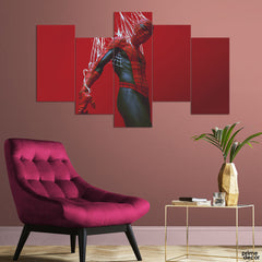 Spiderman In plain Red Background (5 Panel) Movie Wall Art - Prime Décor