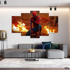 Spiderman In the Fire Background (5 Panel) Movie Wall Art - Prime Décor