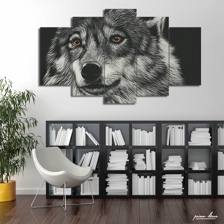 Stone Age Wolf (5 Panel) Animal Wall Art - Prime Décor