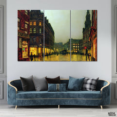 Street Night Lights Oil Paint (3 Panel) Digital Wall Art - Prime Décor