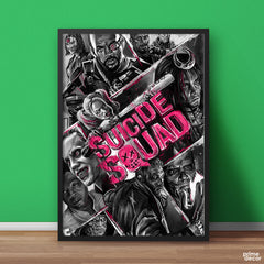 Suicide Squad Black & White Pink Typography | Movie Poster Wall Art - Prime Décor