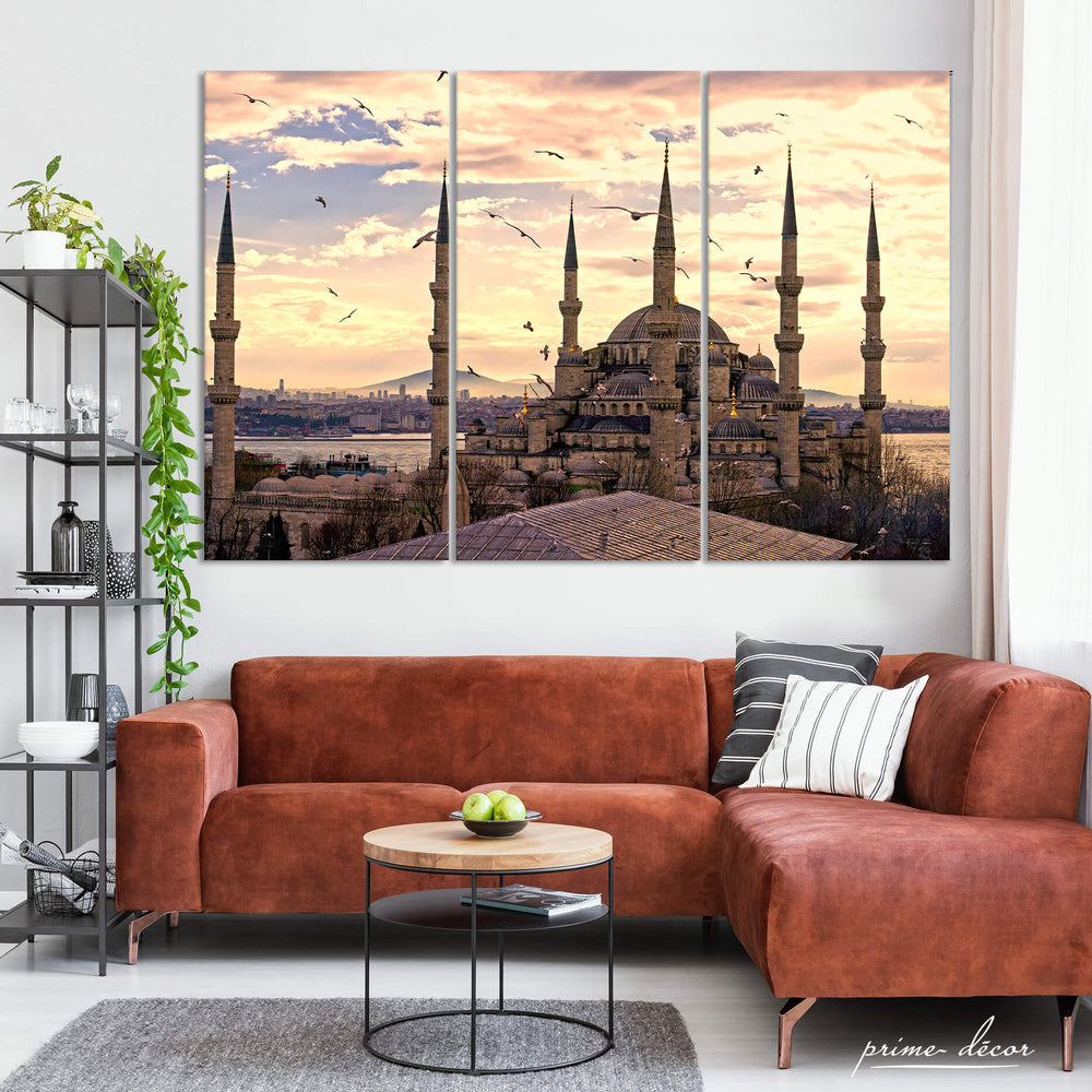 Sultan Ahmed Mosque (3 Panel) Islamic Architecture Wall Art - Prime Décor