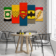 Superhero Logo Stripes (5 Panel) Comics Wall Art - Prime Décor