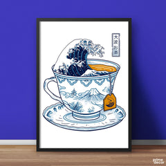 The Great Wave in Cup Artwork | Food Poster Wall Art - Prime Décor