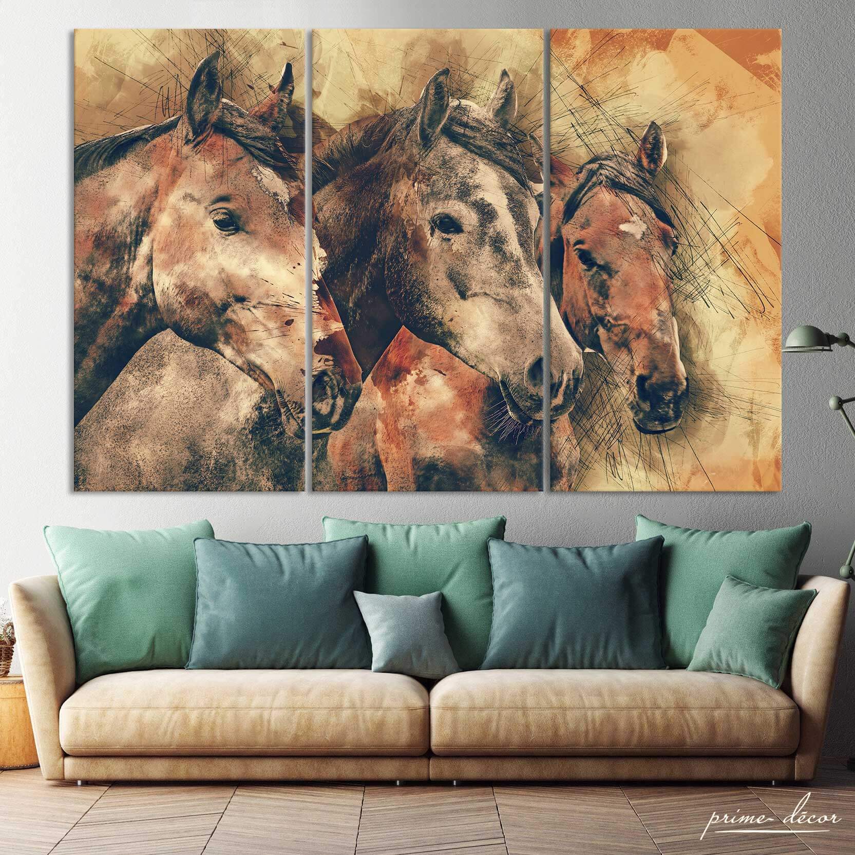 Three Horses (3 Panel) Digital Painting Wall Art – Prime Décor