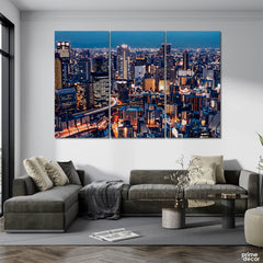 Tokyo City Night Sky View (3 Panel) Landscape Wall Art - Prime Décor