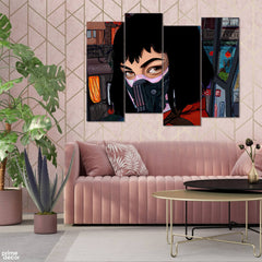Tokyo Wearing Mask Money Heist Fan Art (4 Panel) Movie Wall Art - Prime Décor
