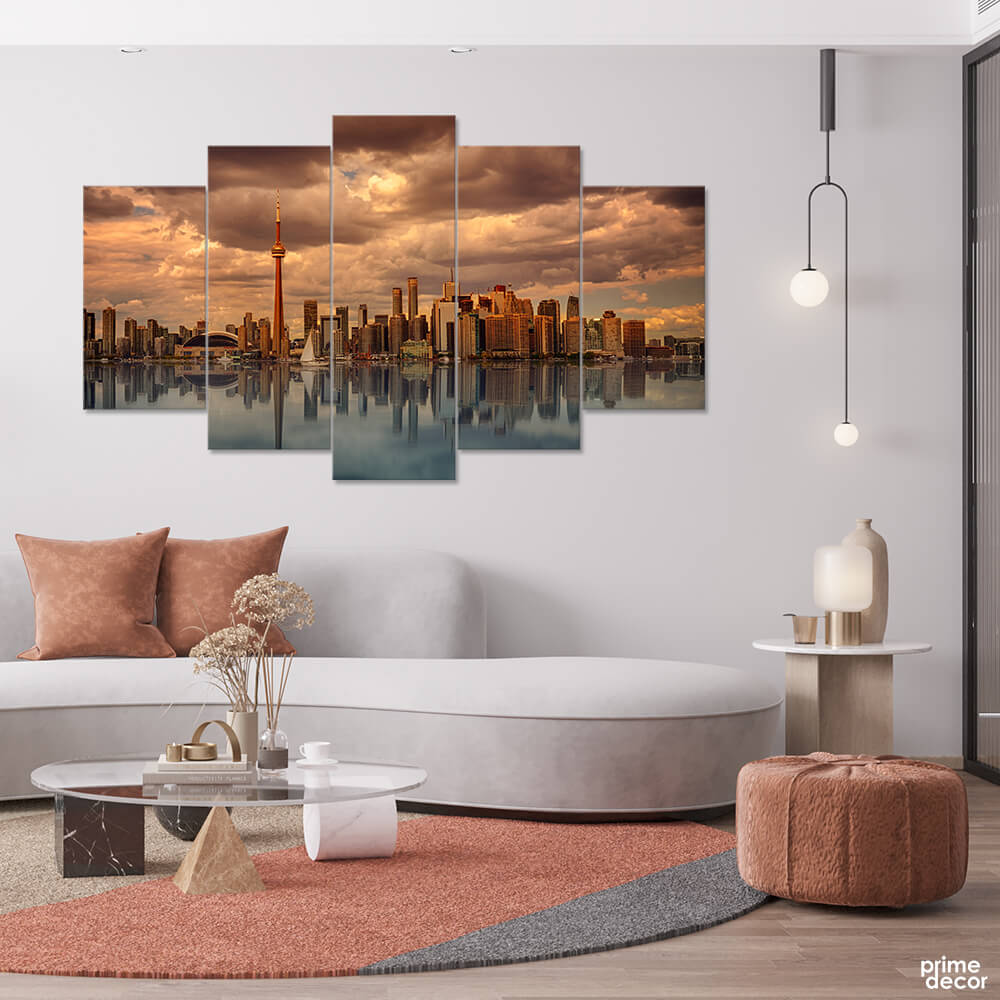 Toronto City Cloudy Skyline (5 Panel) Travel Wall Art - Prime Décor
