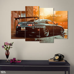 Toyota Supra Orange Background (4 Panel) Cars Wall Art - Prime Décor