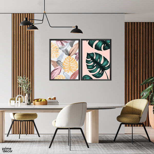 Tropical Colorful & Green Leaves (2 Panel) Floral Wall Art - Prime Décor