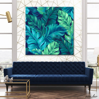 Turquoise Tropical Leaves (Single Panel) Square Wall Art - Prime Décor