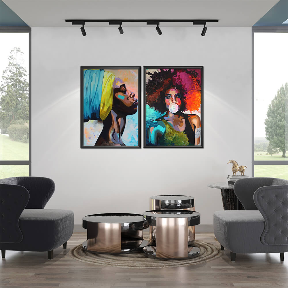 Two Girls Paint Strokes Art (2 Panel) Digital Wall Art - Prime Décor