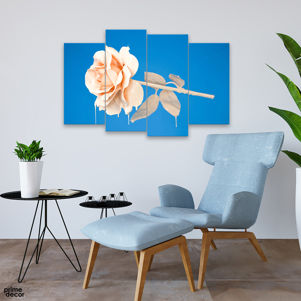 White & Blue Flowers (4 Panel) Floral Wall Art - Prime Décor