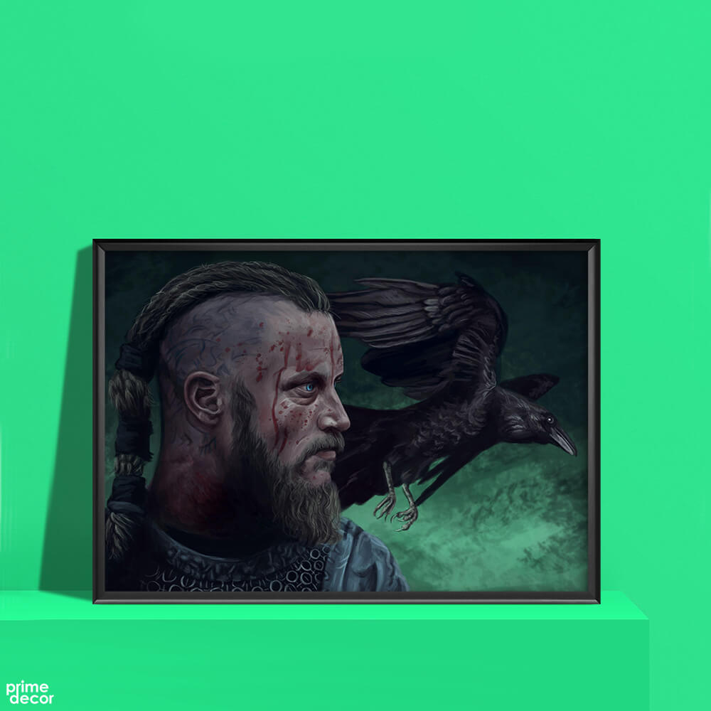 Vikings Ragnar Lothbrok With Raven | Movie Poster Wall Art - Prime Décor
