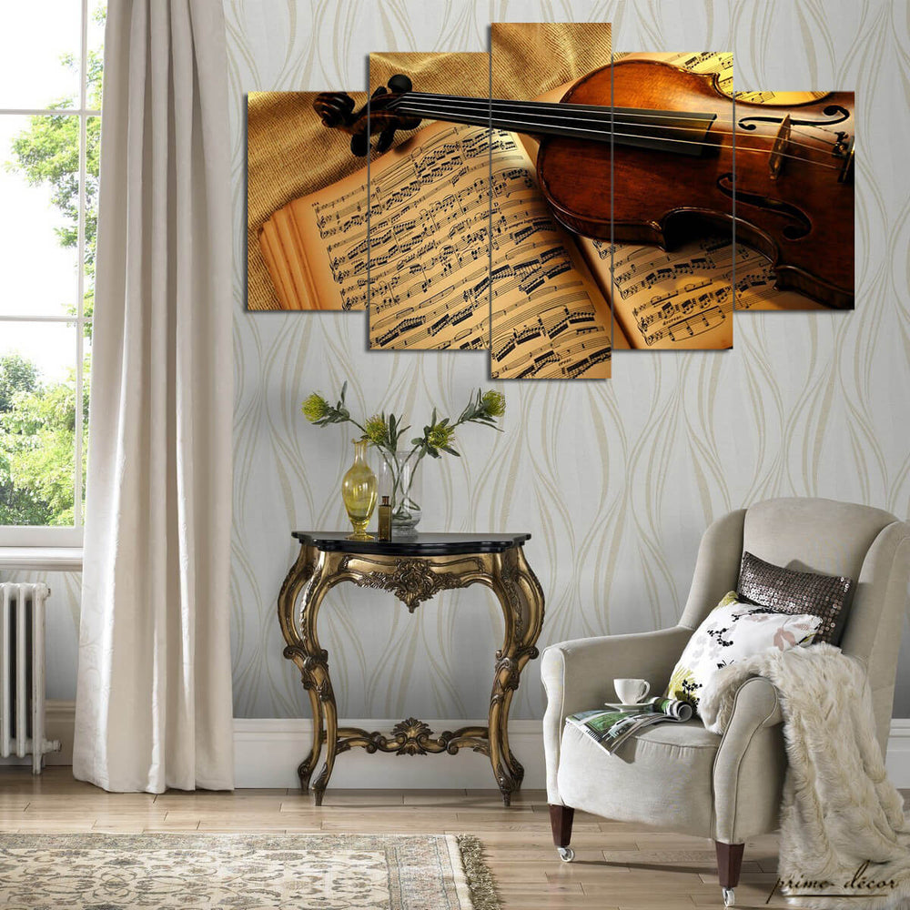 Vintage Violin (5 Panel) Musical Wall Art - Prime Décor
