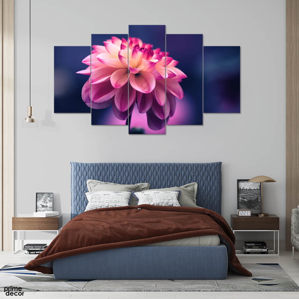 Water Drop over Blossoming Flower (5 Panel) Floral Wall Art - Prime Décor
