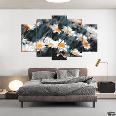 White Blossoming Sunflowers (5 Panel) Floral Wall Art - Prime Décor