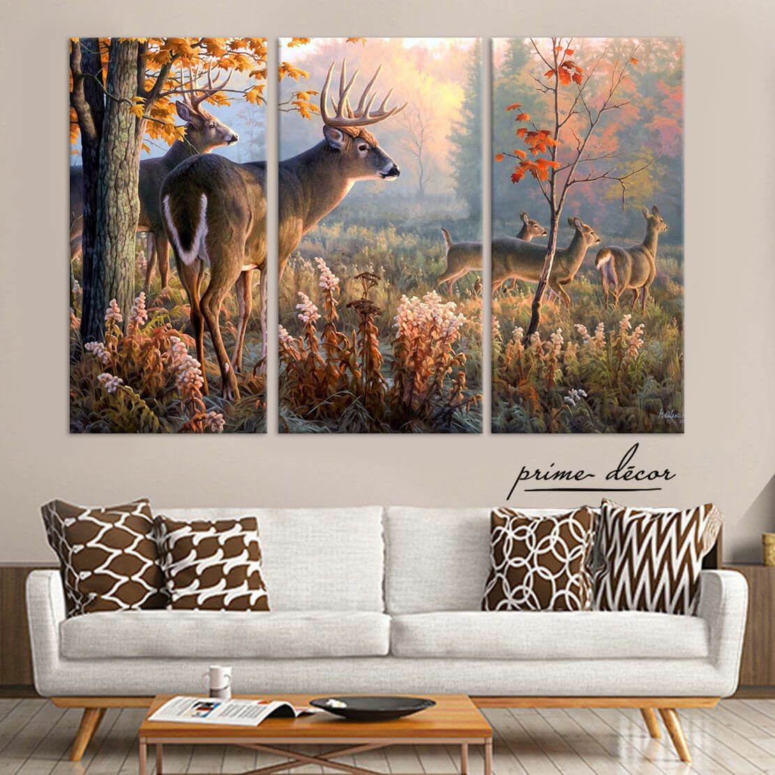 Wild Deer (3 Panel) Animal Wall Art– Prime Décor