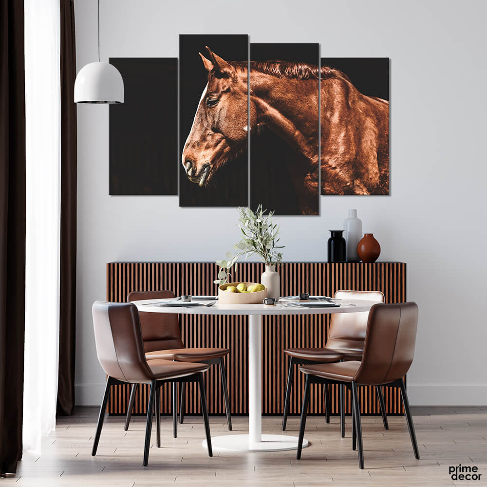 Wild Stallion Brown Horse (4 Panel) Animal Wall Art - Prime Décor