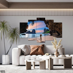 Woman at Railay Beach Thailand (5 Panel) Landscape Wall Art - Prime Décor