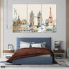 World Iconic Monuments in Watercolor (3 Panel) Architecture Wall Art