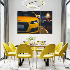 Yellow Audi In Showroom (3 Panel) Cars Wall Art - Prime Décor