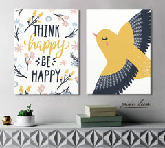 Yellow Bird & Quote (Set of 2) Nursery Poster Art - Prime Décor