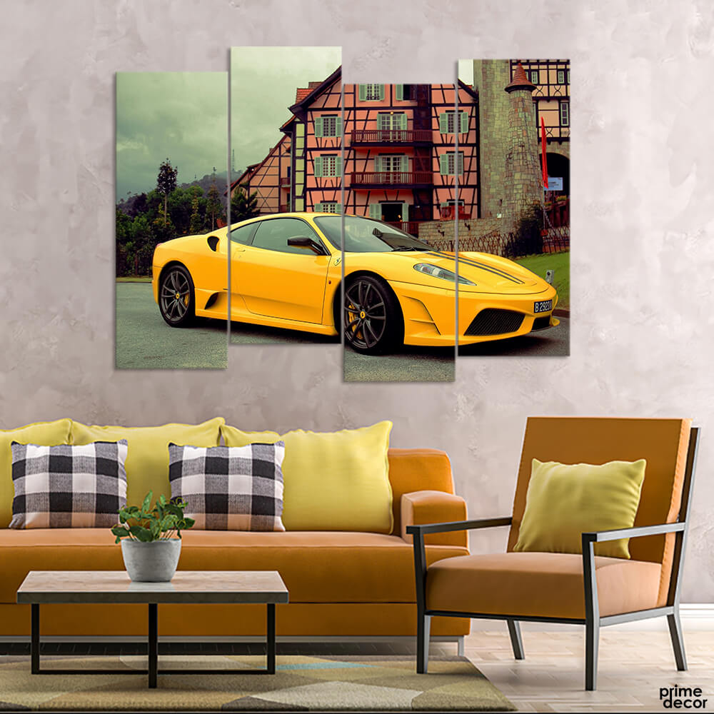 Yellow Italia Ferrari (4 Panel) Car Wall Art - Prime Décor