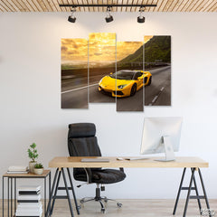 Yellow Lamborghini Aventador Sunset (4 Panel) Cars Wall Art - Prime Décor