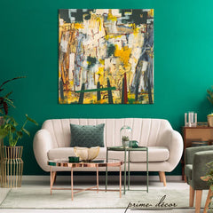 Yellow Paint Stroke (Single Panel) Square Abstract Wall Art - Prime Décor