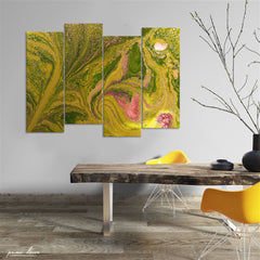 Yellow & Gold Sparkle Fluid (4 Panel) Abstract Wall Art - Prime Décor