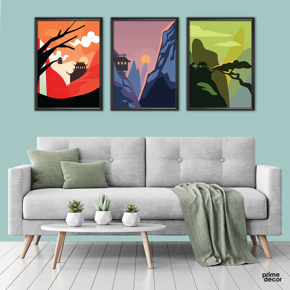 Colorful Mountain illustration (3 Panel) | Wall Art - Prime Décor