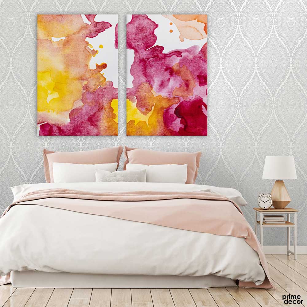 Yellow Vivid Pink Watercolor (2 Panel) Abstract Wall Art - Prime Décor