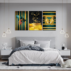 Golden Structured Butterflies (3 Panel) Aesthetic Wall Art On Sale - Prime Décor