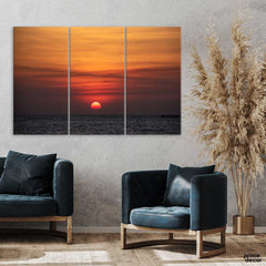 Sunset Over the Sea at Dusk (3 Panel) Nature Wall Art - Prime Décor