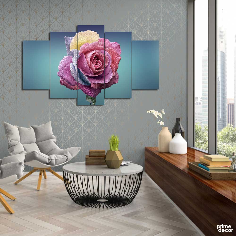 Colorful Flower Water Drops (5 Panels) | Floral Wall Art - Prime Décor