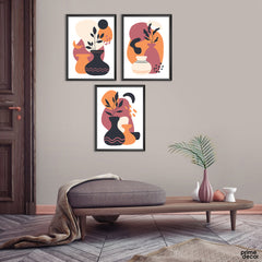 Pink Pots Vector (3 Panels) | Abstract Wall Art - Prime Décor