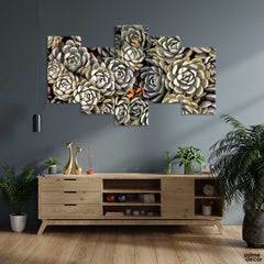 succulents plant White Flowers (5 Panel) | Floral Wall Art - Prime Décor