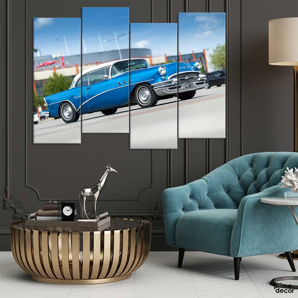 Blue Classic Old Time Car (4 Panel) | Car Wall Art - Prime Décor