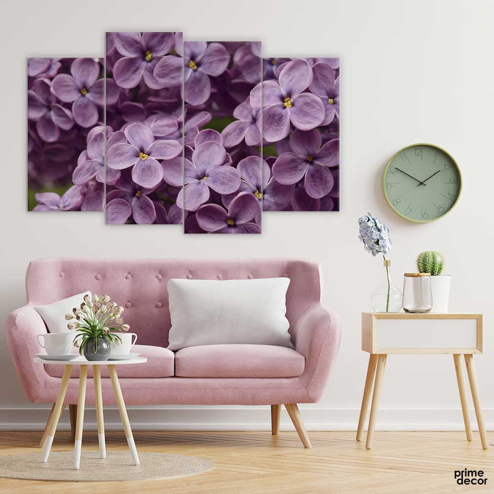 Lilac Flowers Garden (4 Panel) | Floral Wall Art - Prime Décor
