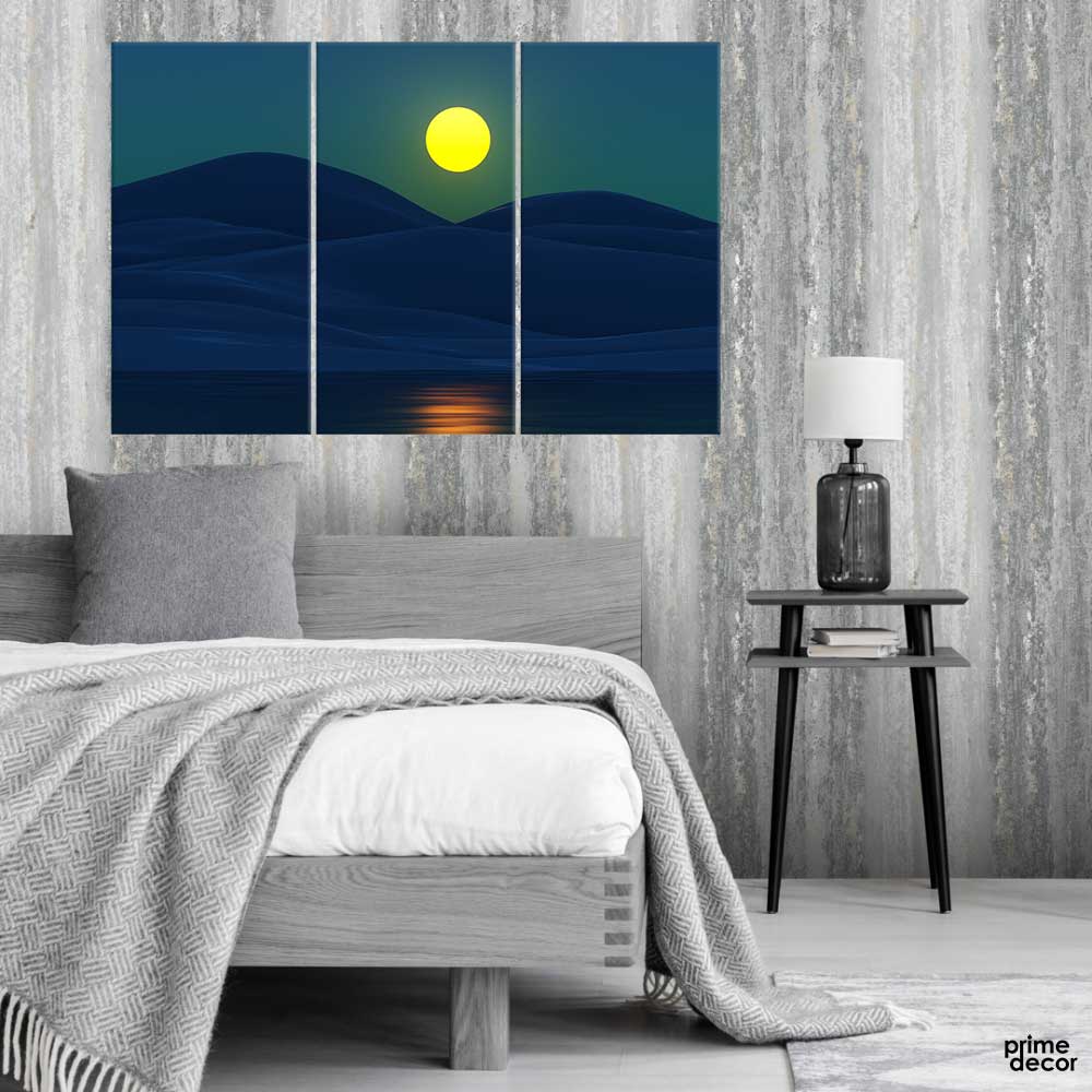 Mountain Lake Night Dark View (3 Panels) | Nature Wall Art - Prime Décor