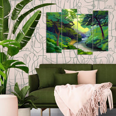 Greenery Illustration (4 Panel) | Nature Wall Art - Prime Décor