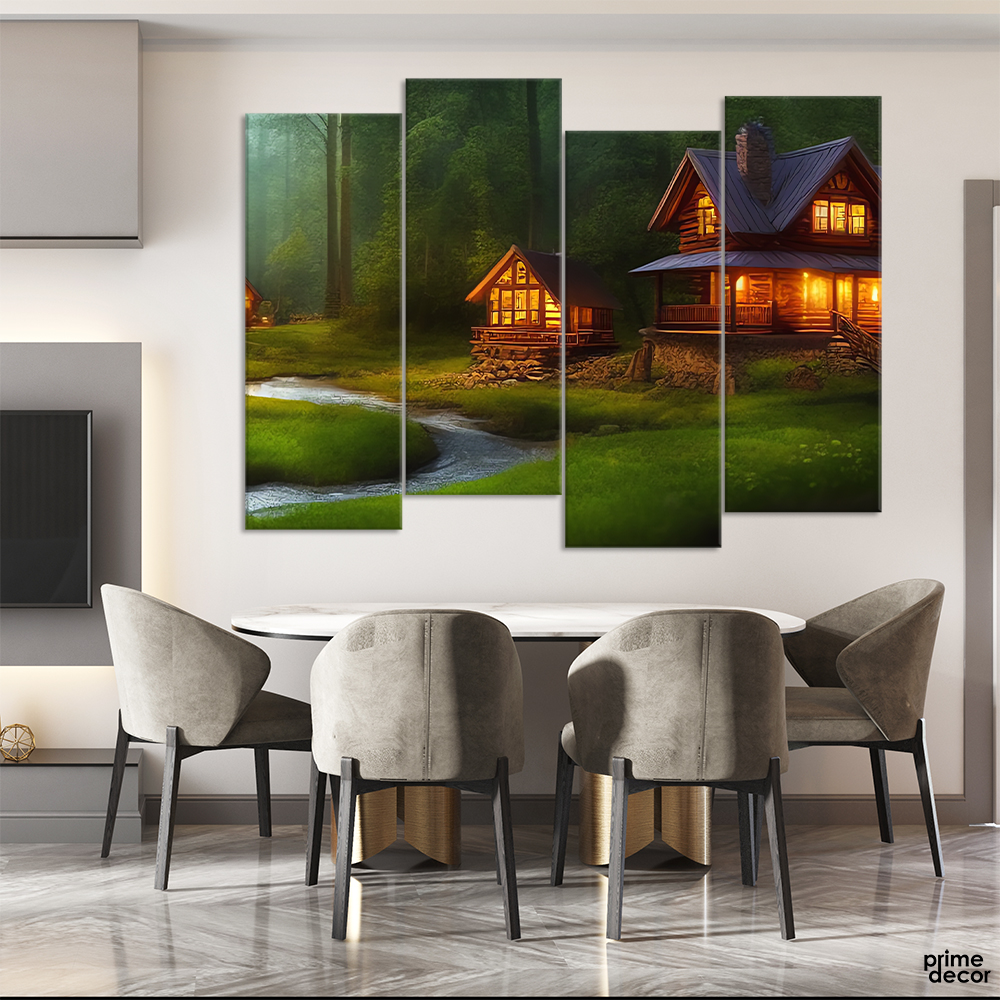 Fairytale Forest Night View (4 Panel) Nature Wall Art - Prime Décor